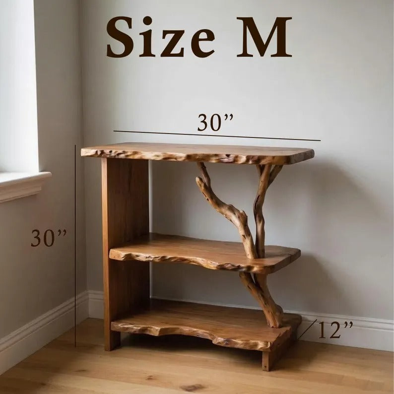 Night stand bookcase solid wood live edge bedside table tree branch book shelf handmade furniture
