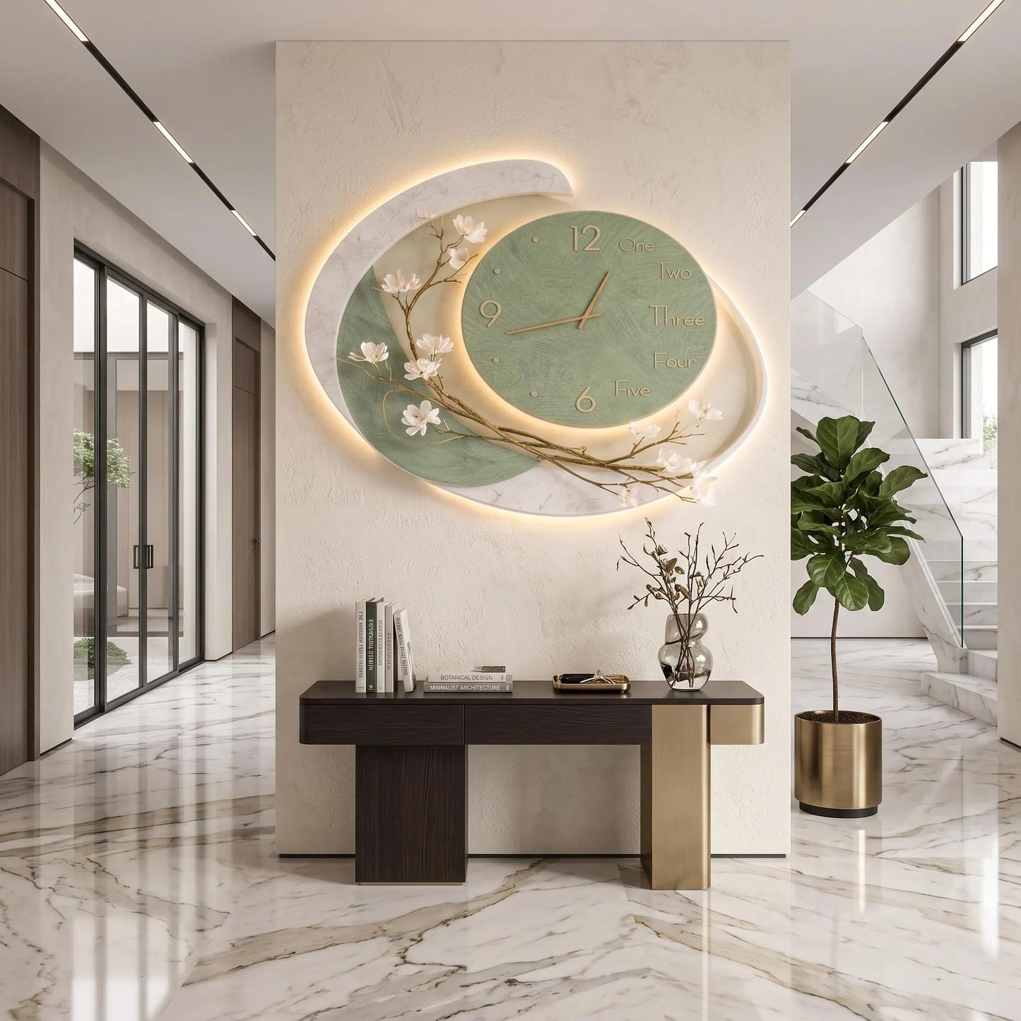 Luxury Floral Wall Clock for Elegant Modern Scandinavian Home Decor