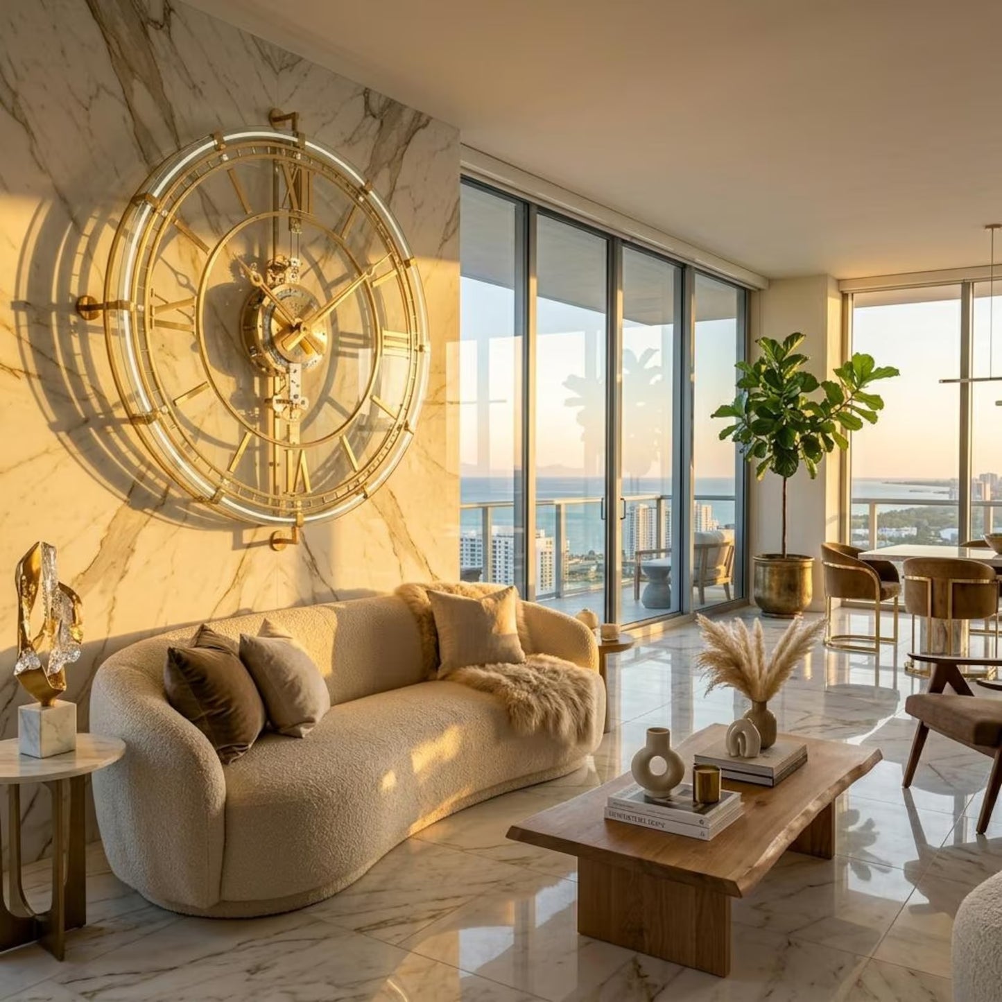 Luxury Floating Glass Wall Clock | Gold Skeleton Roman Numeral Timepiece