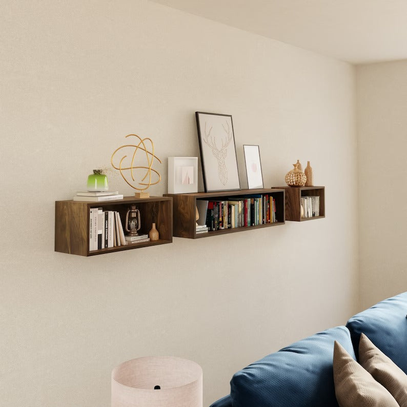 Floating Bookshelf Storage Cabinet Handmade in Solid Walnut