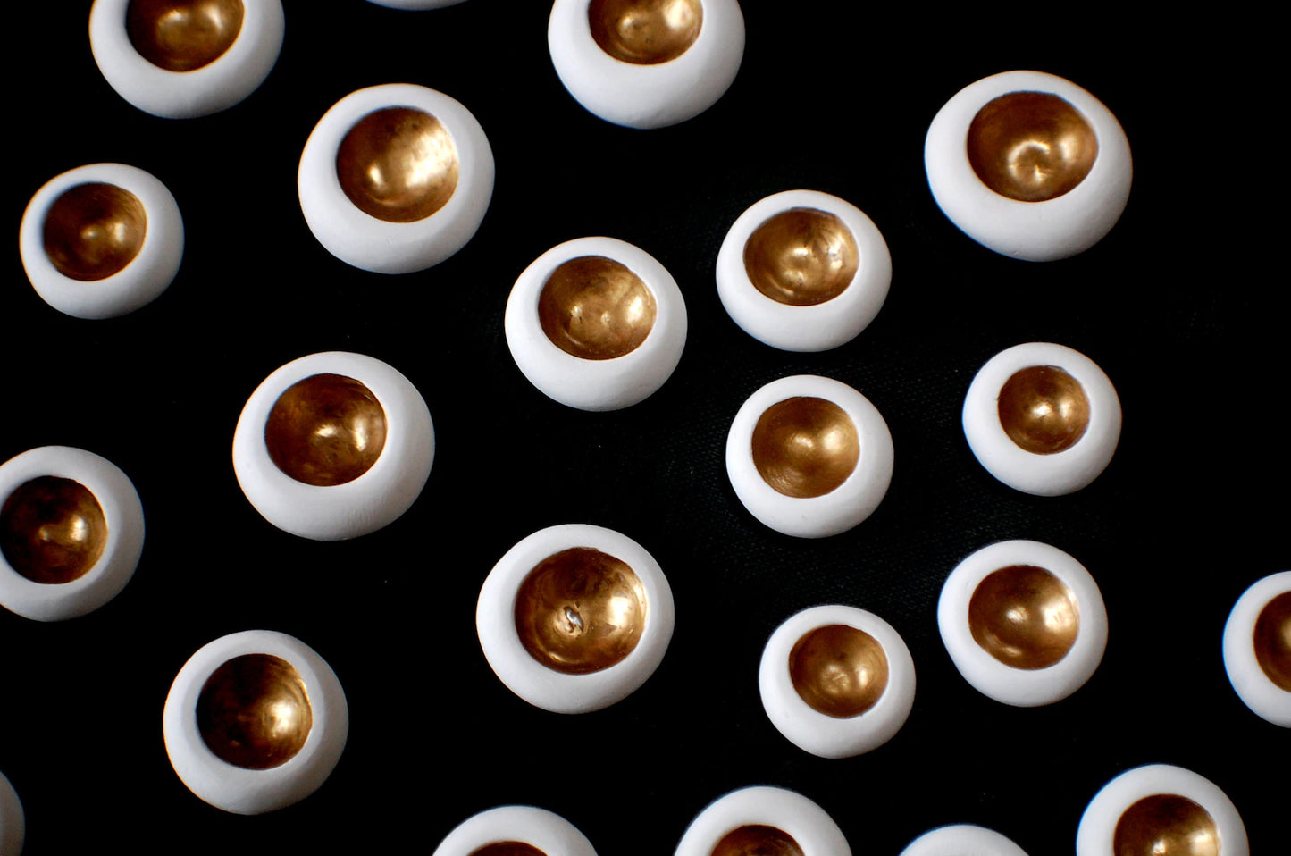 Metallic Gold & White Pod Wall Sculpture: 3D Modern Art Installation, 60pc