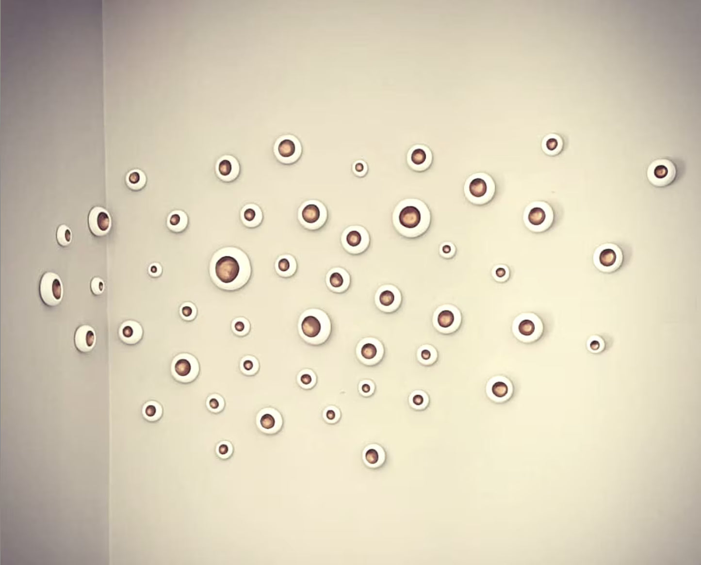 Metallic Gold & White Pod Wall Sculpture: 3D Modern Art Installation, 60pc