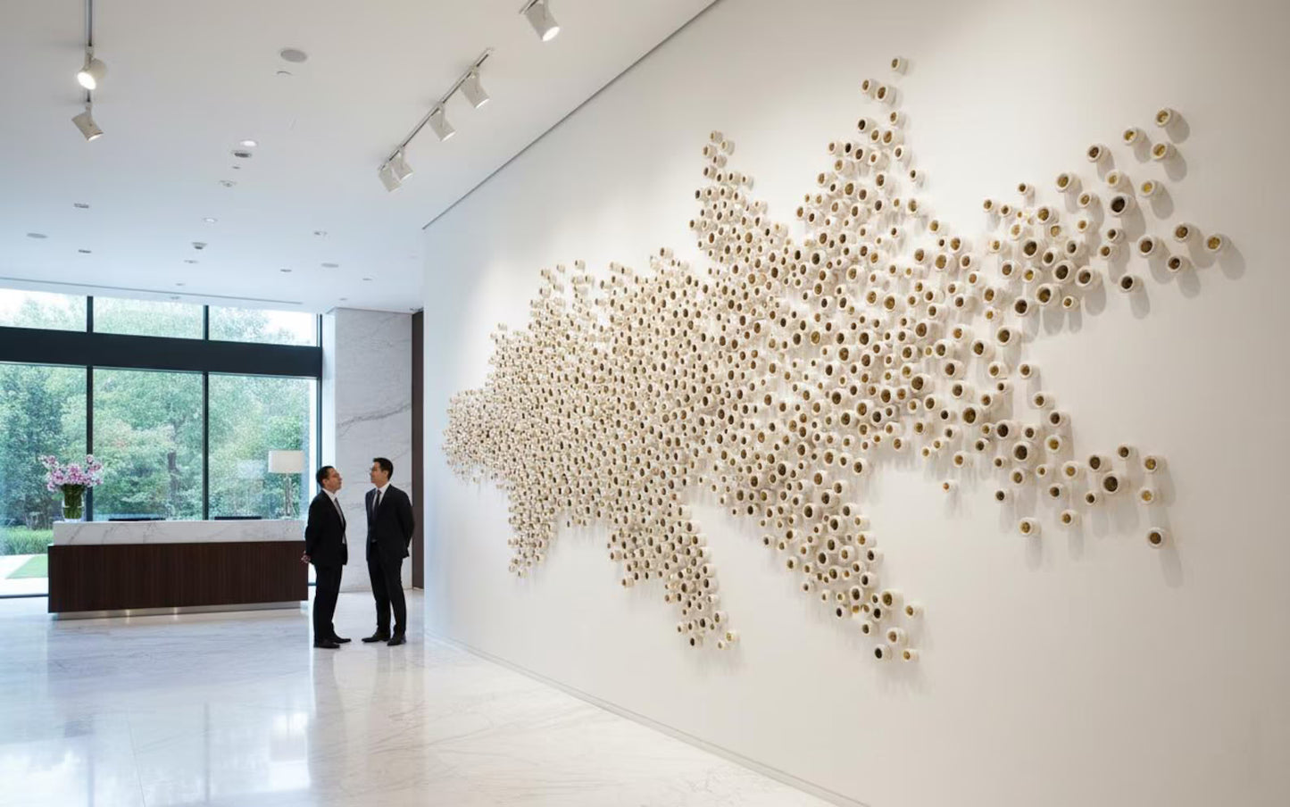 Metallic Gold & White Pod Wall Sculpture: 3D Modern Art Installation, 60pc