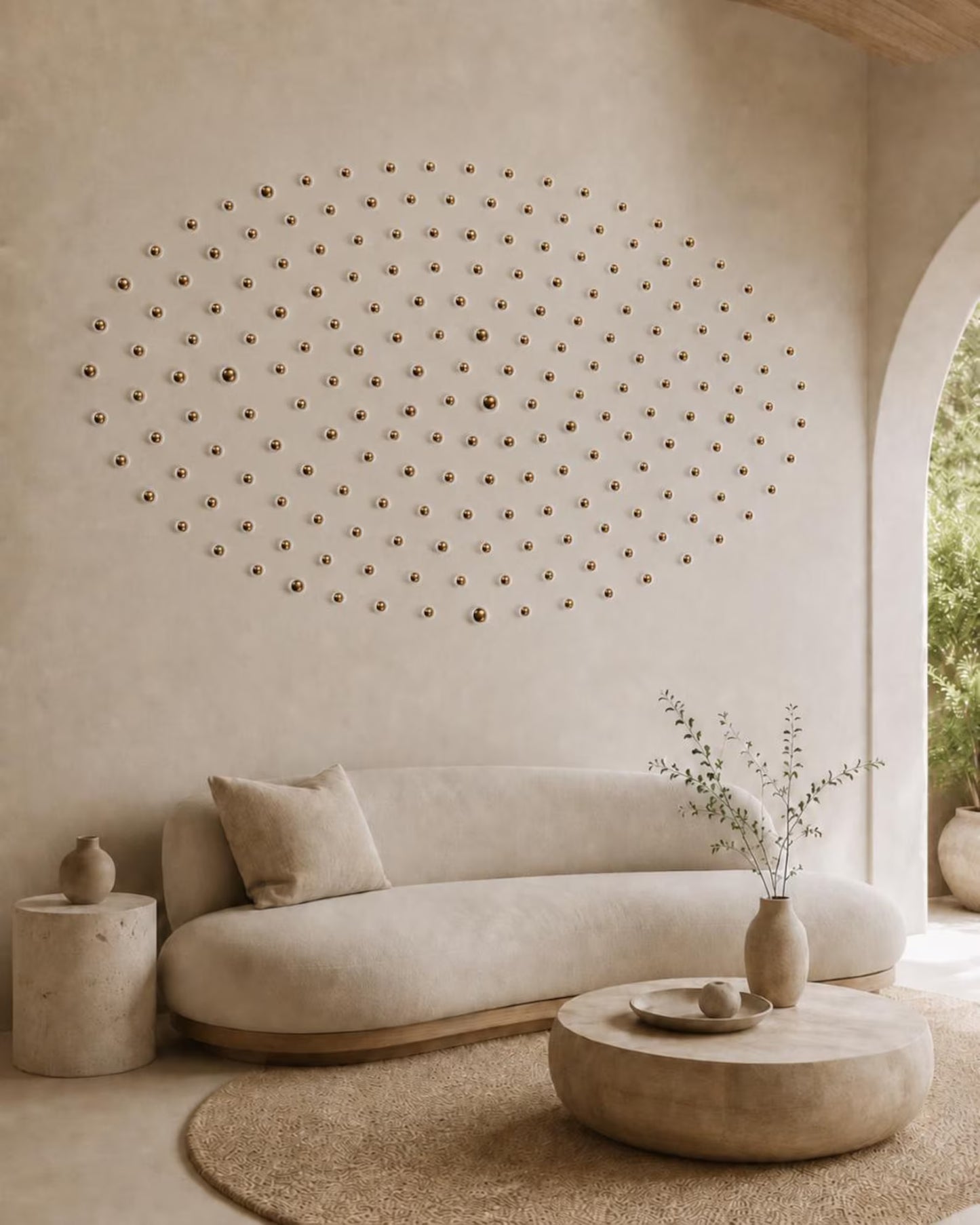 Metallic Gold & White Pod Wall Sculpture: 3D Modern Art Installation, 60pc