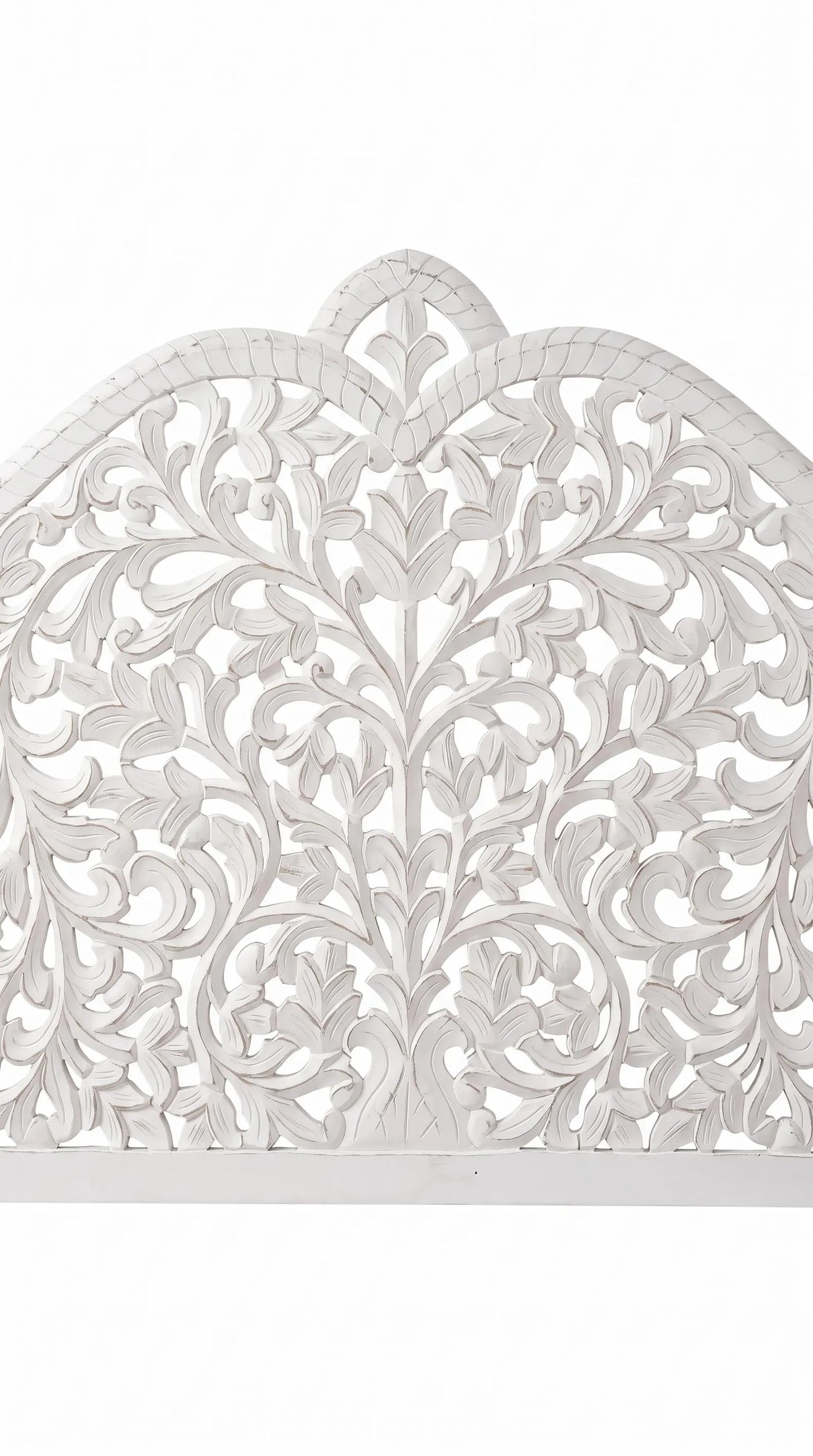 White Hand Carved Wood Headboard King Queen Bed Headboard Floral Wooden
