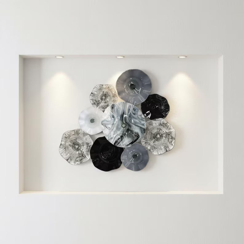 Blown Glass Wall Art: Coastal Inspired Colorful Bowls - 9 Piece Set