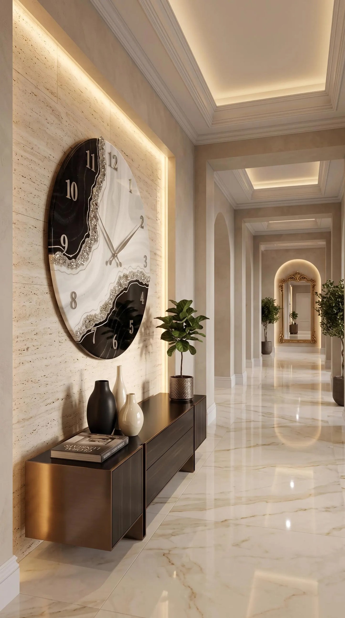 Luxury Black & White Geode Resin Wall Clock for Modern Decor