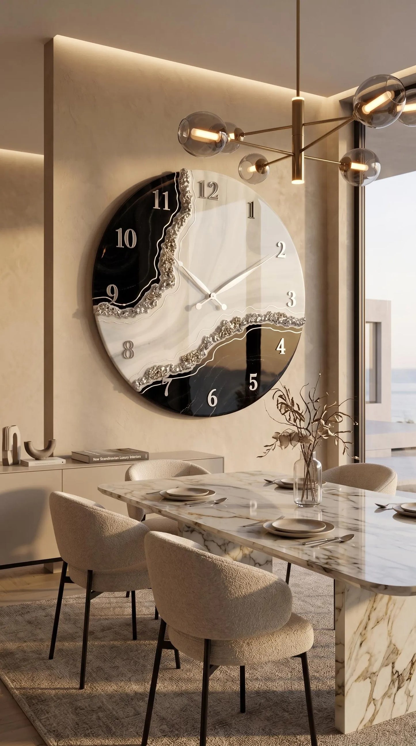 Luxury Black & White Geode Resin Wall Clock for Modern Decor