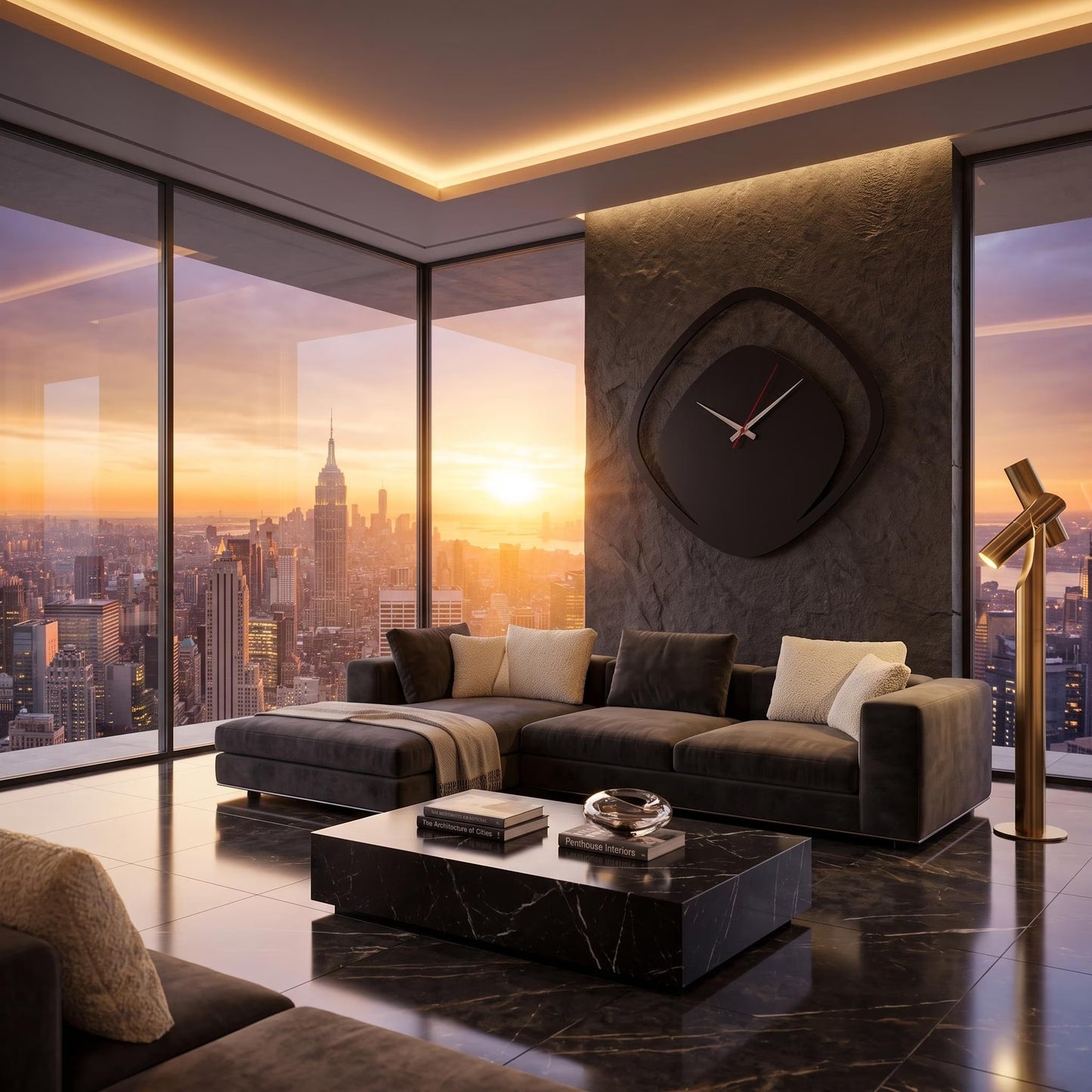 Luxury Black Geometric Wall Clock for Modern Minimalist Decor