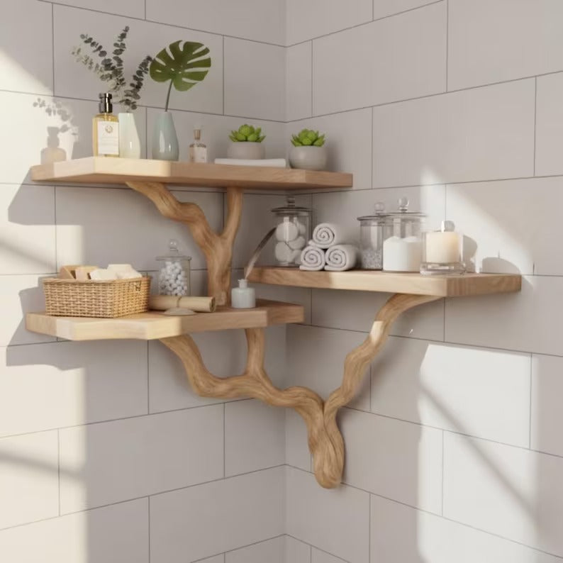 3-Tier Corner Shelf - Rustic Tree Branch Corner Shelf - Boho Style Corner Shelf - Solid Wood Book Shelve - Custom Driftwood Wooden Bookshelf