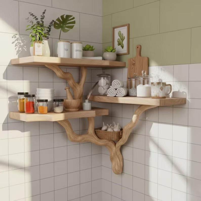 3-Tier Corner Shelf - Rustic Tree Branch Corner Shelf - Boho Style Corner Shelf - Solid Wood Book Shelve - Custom Driftwood Wooden Bookshelf