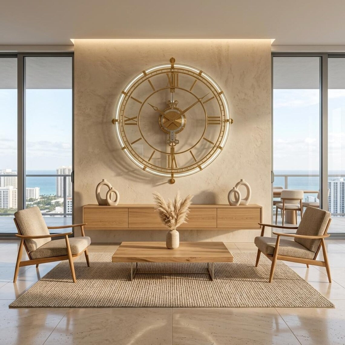 Luxury Floating Glass Wall Clock | Gold Skeleton Roman Numeral Timepiece