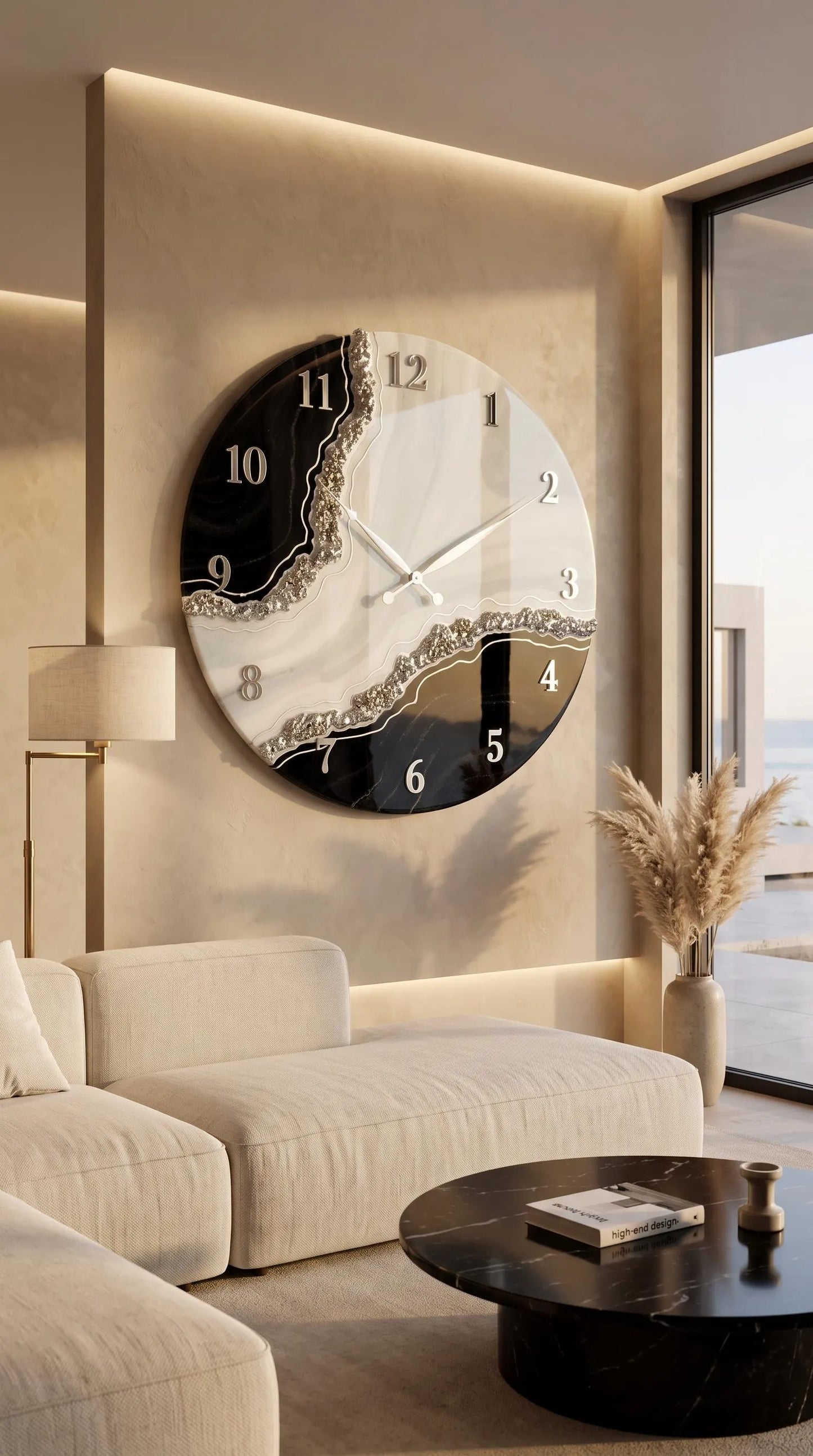Luxury Black & White Geode Resin Wall Clock for Modern Decor
