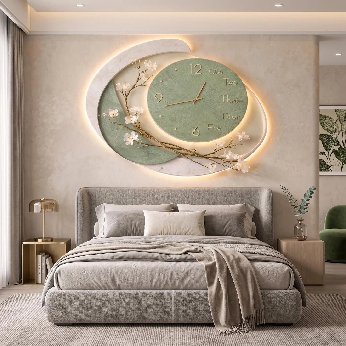 Luxury Floral Wall Clock for Elegant Modern Scandinavian Home Decor