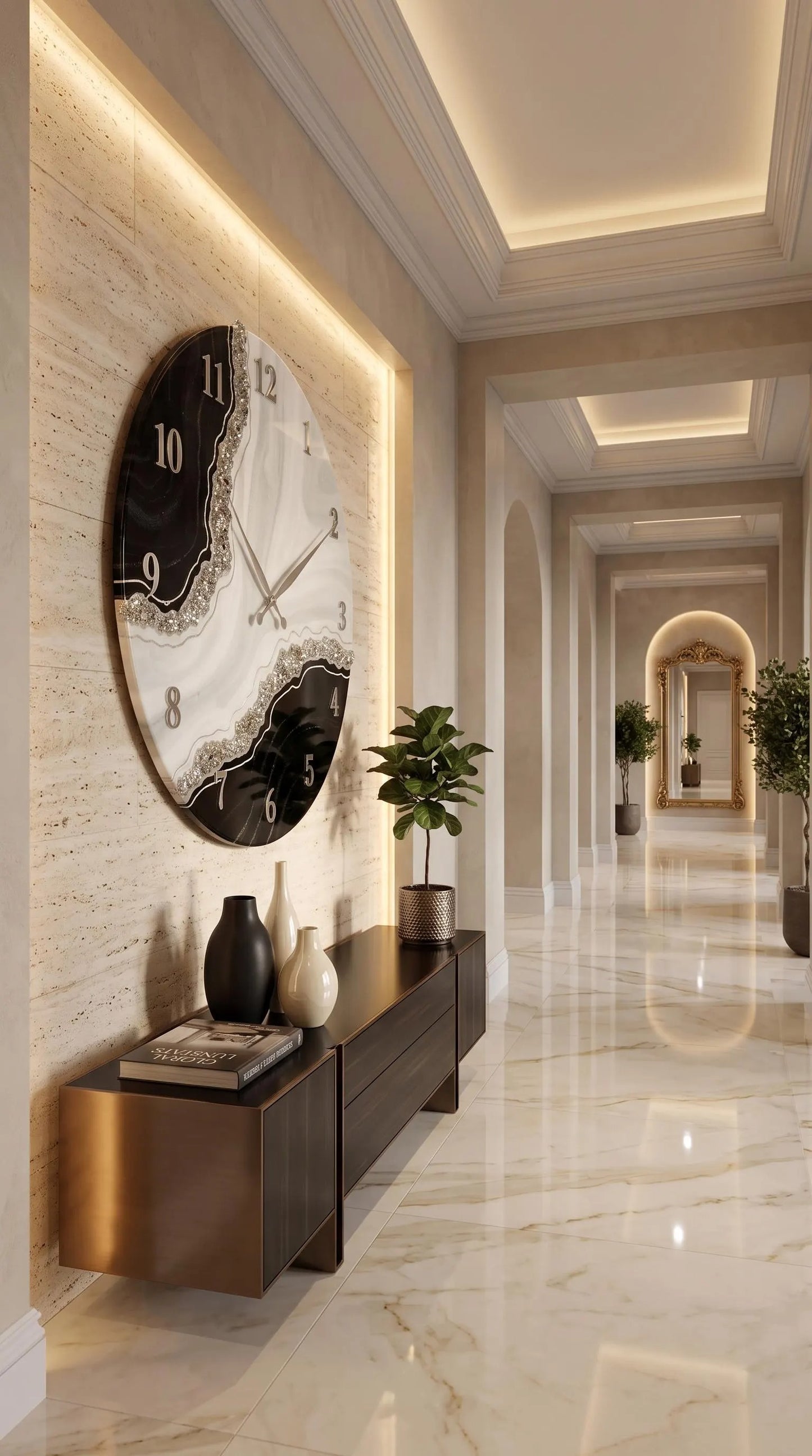 Luxury Black & White Geode Resin Wall Clock for Modern Decor