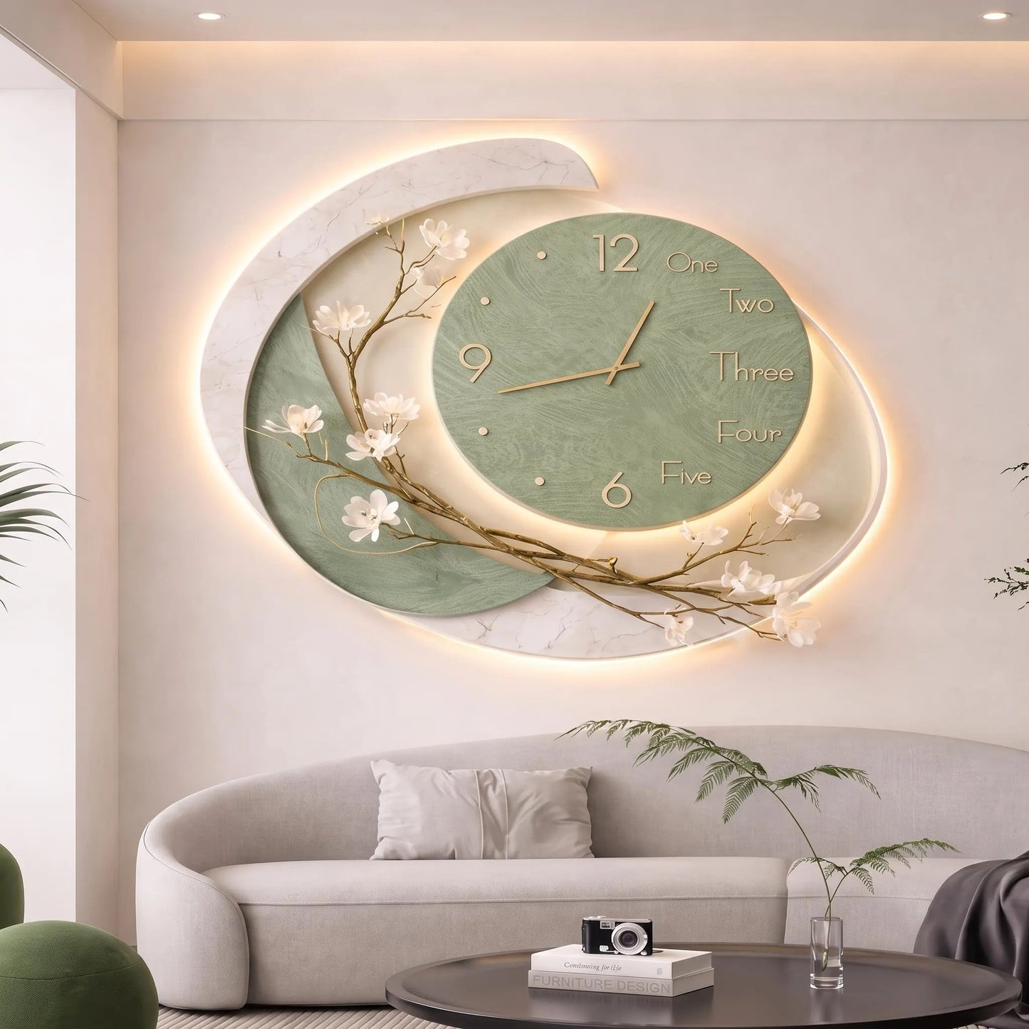 Luxury Floral Wall Clock for Elegant Modern Scandinavian Home Decor