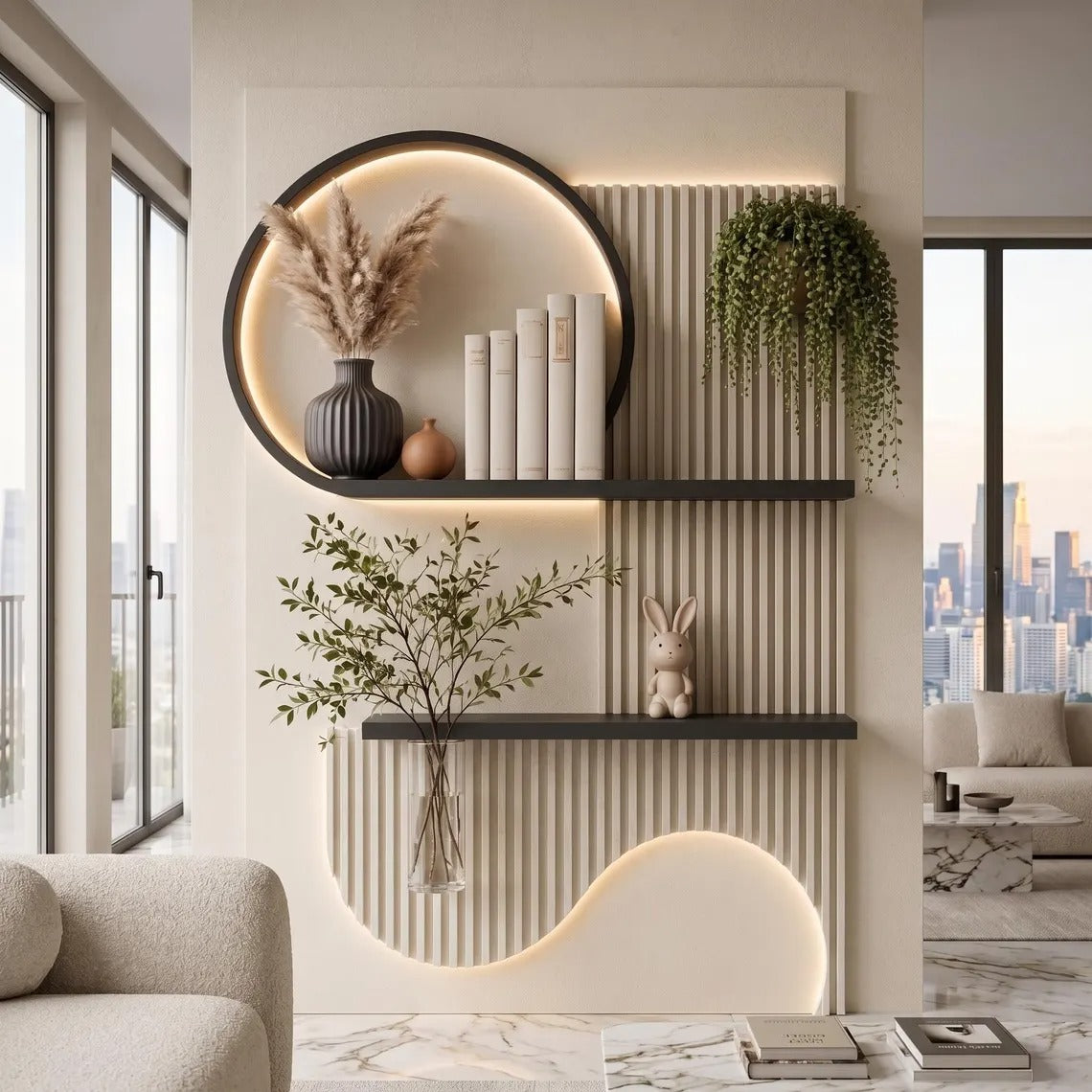 Luxury Modern LED Wall Shelf Panel Scandinavian Minimalist Floating Shelf Decor
