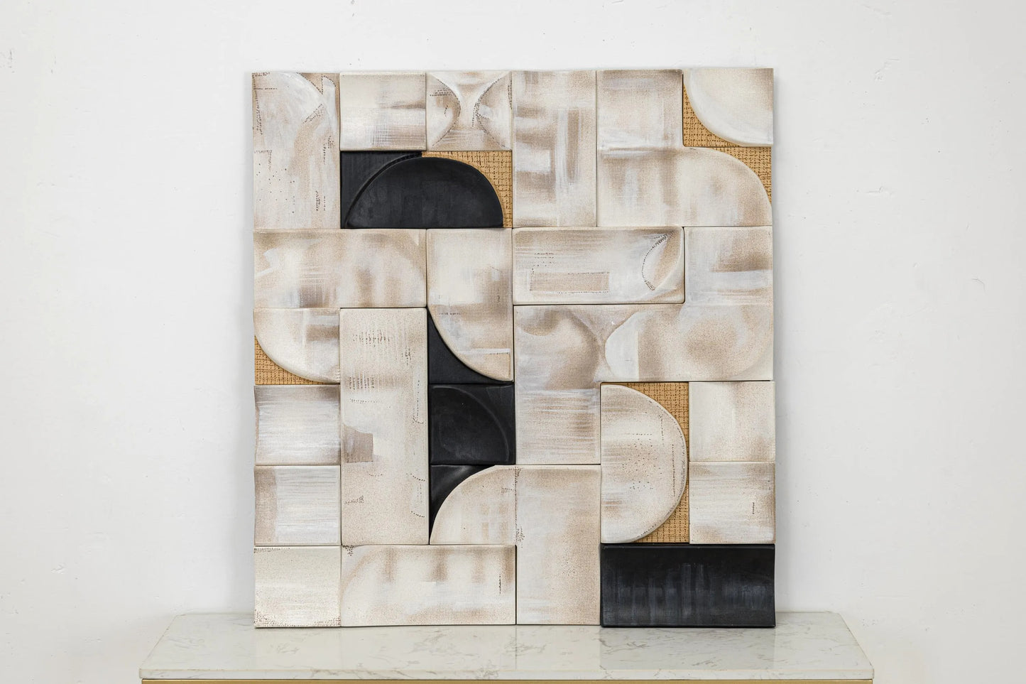 3D Wood Wall Art: Black and White Minimalist Sculpture