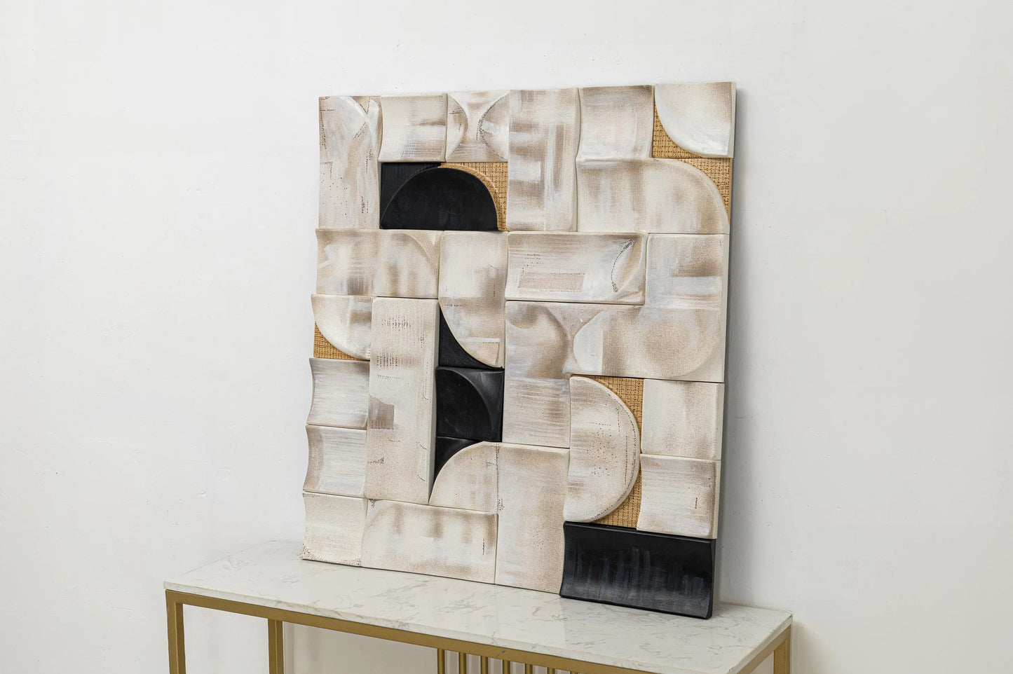 3D Wood Wall Art: Black and White Minimalist Sculpture
