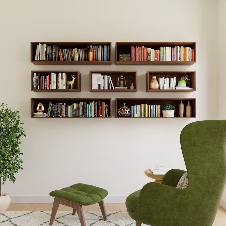 Floating Bookshelf Storage Cabinet Handmade in Solid Walnut