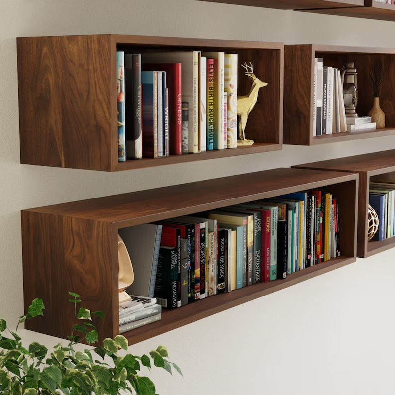 Floating Bookshelf Storage Cabinet Handmade in Solid Walnut