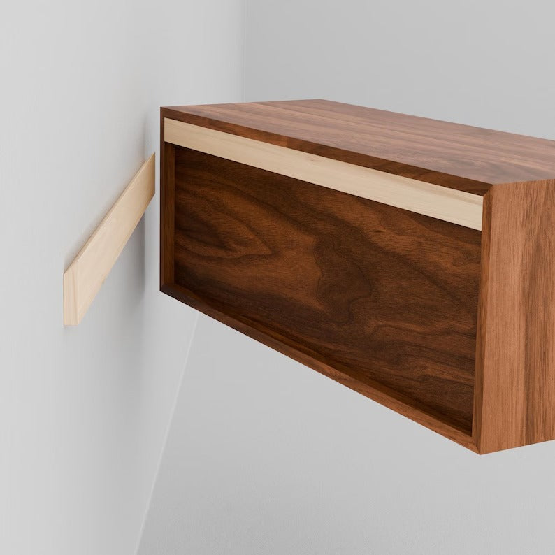 Floating Bookshelf Storage Cabinet Handmade in Solid Walnut