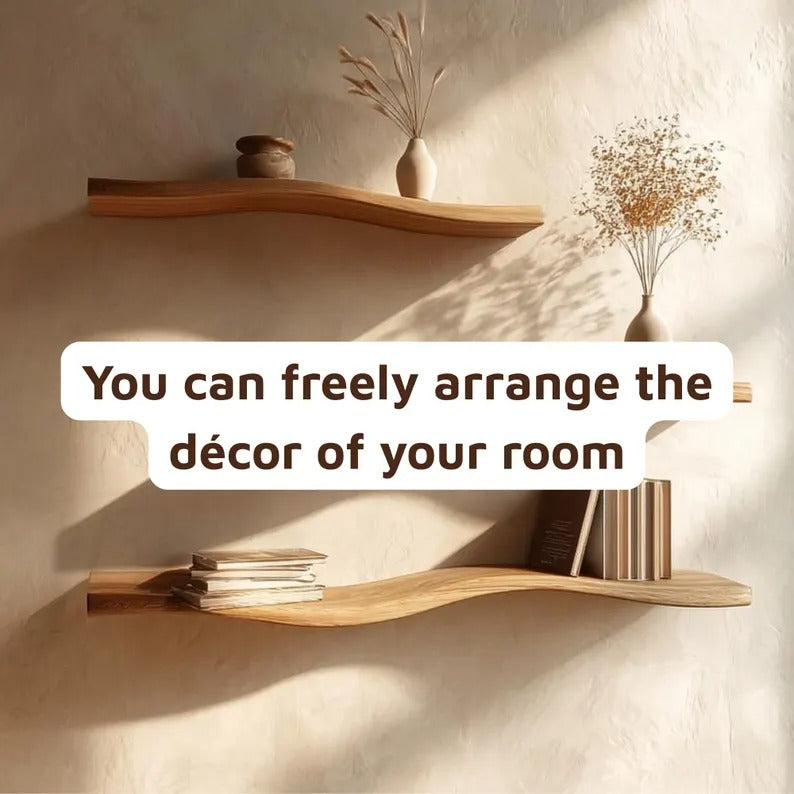 Handmade Live Edge Curved Wall Shelf: Wavy Floating Suar Wood Wall Decor