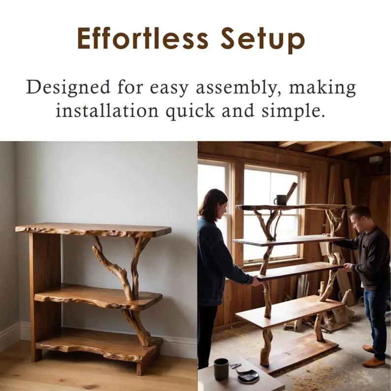 Night stand bookcase solid wood live edge bedside table tree branch book shelf handmade furniture