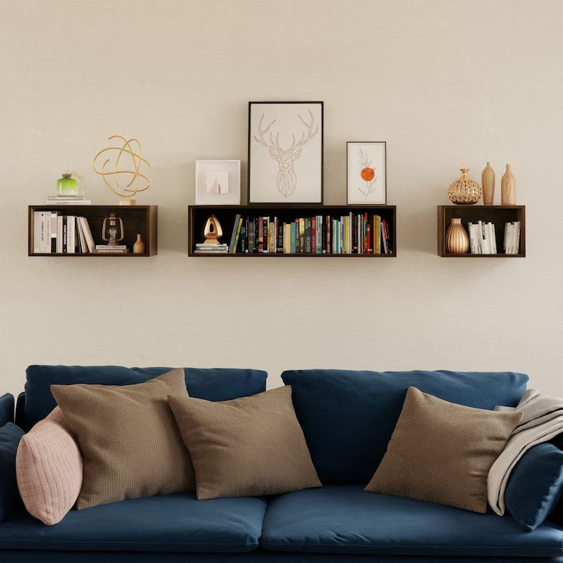 Floating Bookshelf Storage Cabinet Handmade in Solid Walnut