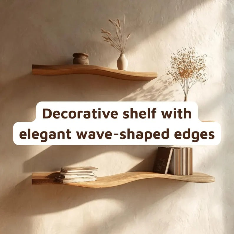 Handmade Live Edge Curved Wall Shelf: Wavy Floating Suar Wood Wall Decor