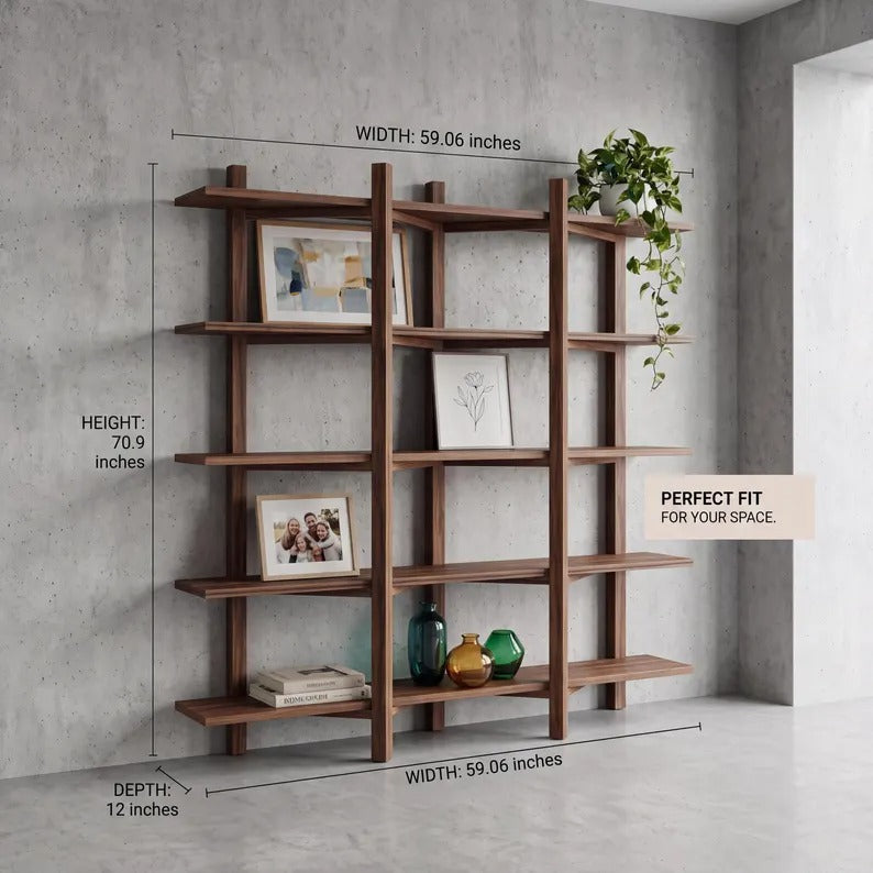 Unique Nordic Wooden Shelf, Exclusive Handmade Bookshelf, Minimalist Solid Wood Display Rack, Modern Home Decor Storage Unit L1111NZ