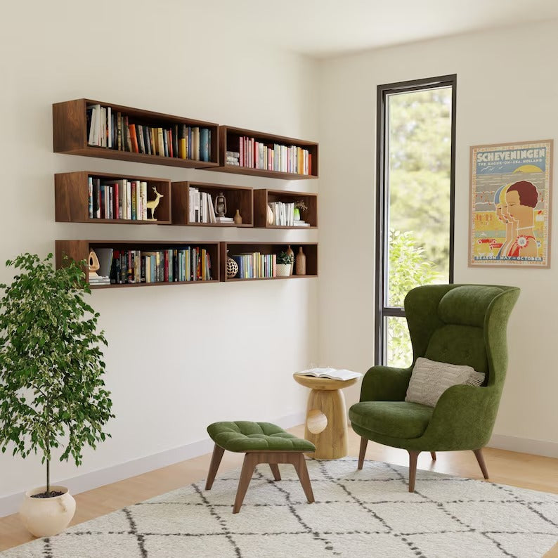 Floating Bookshelf Storage Cabinet Handmade in Solid Walnut