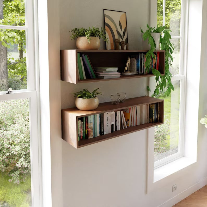 Floating Bookshelf Storage Cabinet Handmade in Solid Walnut