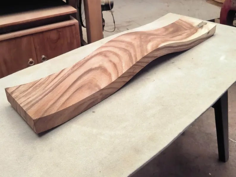 Handmade Live Edge Curved Wall Shelf: Wavy Floating Suar Wood Wall Decor