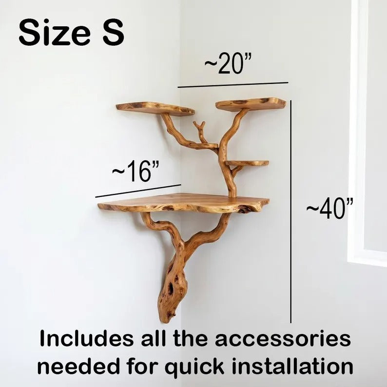 Tree branch corner wall shelf natural driftwood bookshelf decor rustic wood corner shelves art