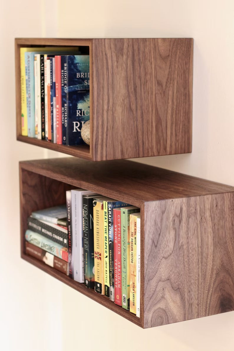 Floating Bookshelf Storage Cabinet Handmade in Solid Walnut