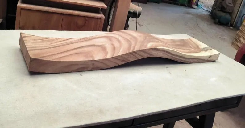 Handmade Live Edge Curved Wall Shelf: Wavy Floating Suar Wood Wall Decor