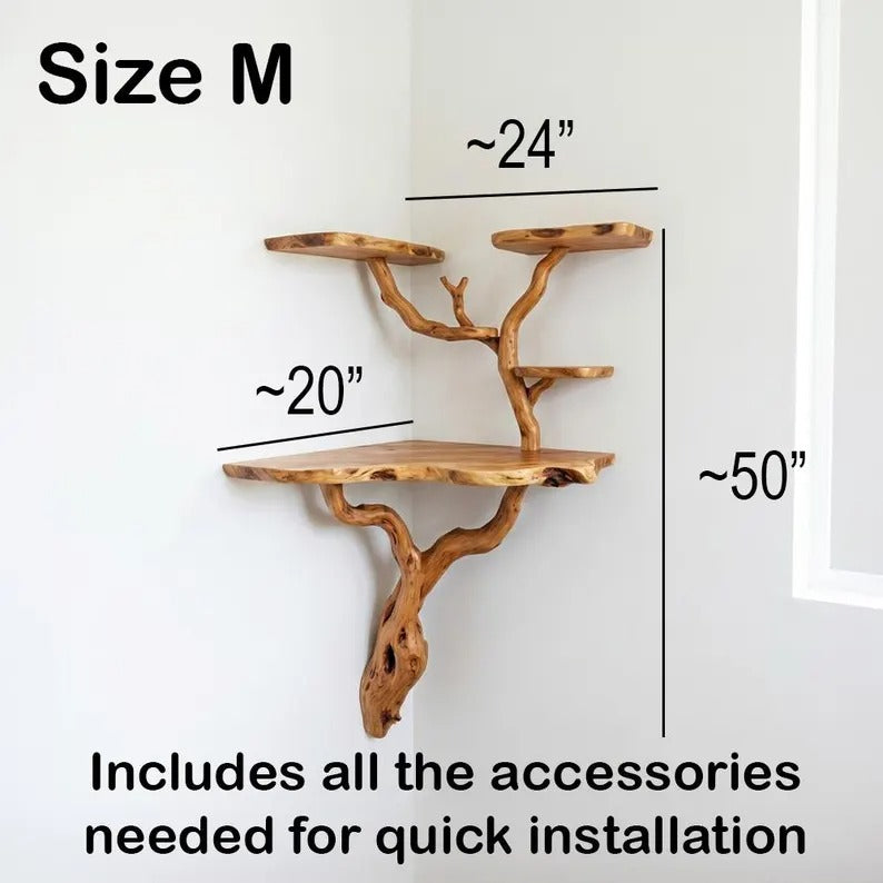 Tree branch corner wall shelf natural driftwood bookshelf decor rustic wood corner shelves art