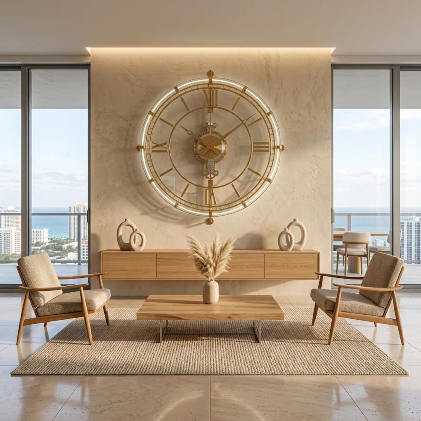 Luxury Floating Glass Wall Clock | Gold Skeleton Roman Numeral Timepiece