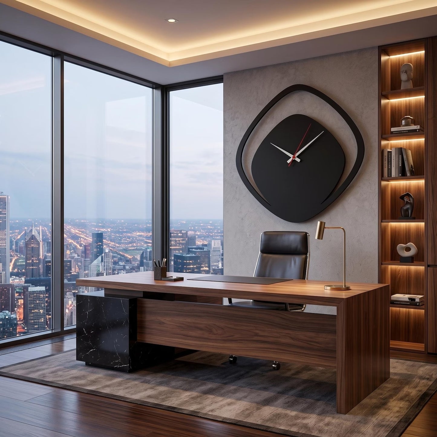Luxury Black Geometric Wall Clock for Modern Minimalist Decor
