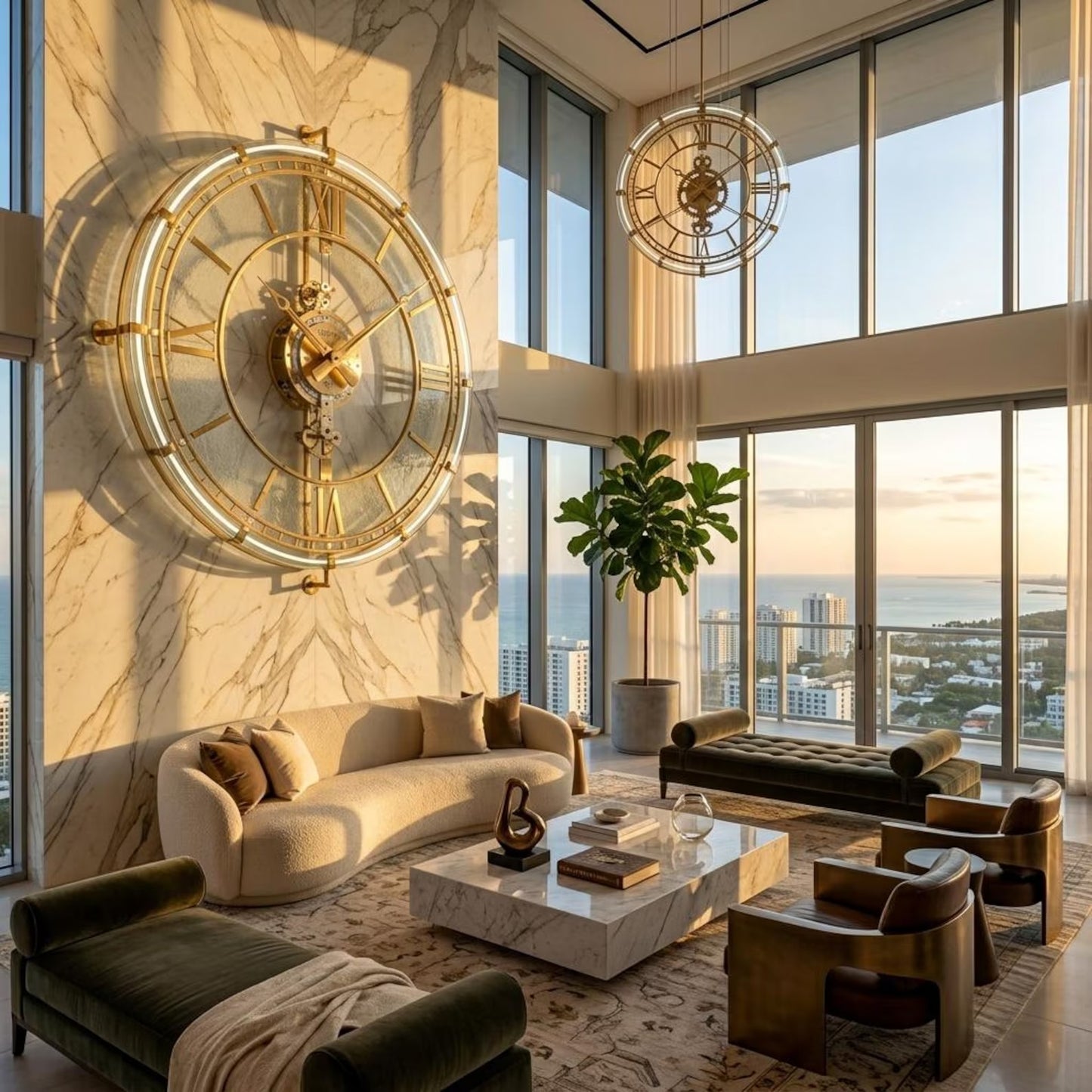Luxury Floating Glass Wall Clock | Gold Skeleton Roman Numeral Timepiece
