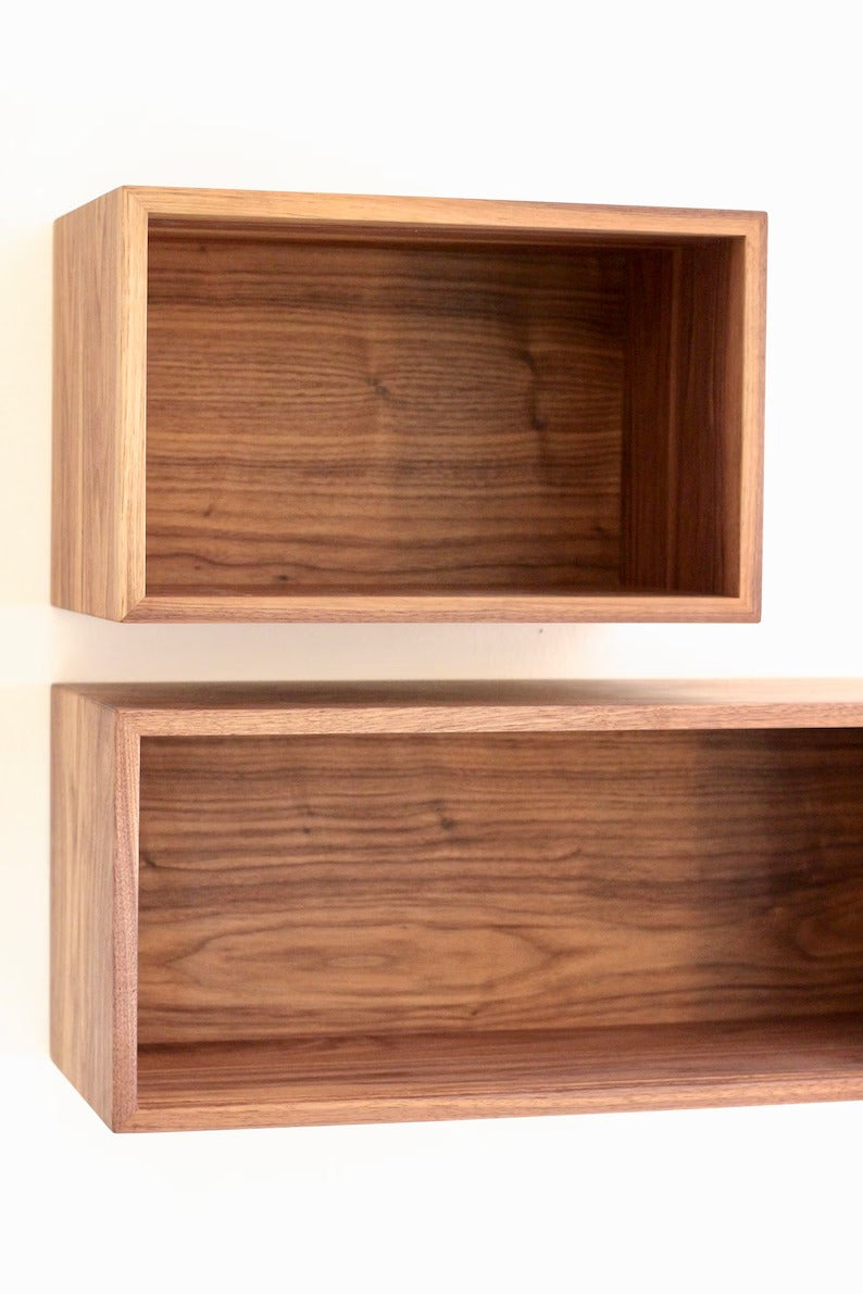 Floating Bookshelf Storage Cabinet Handmade in Solid Walnut