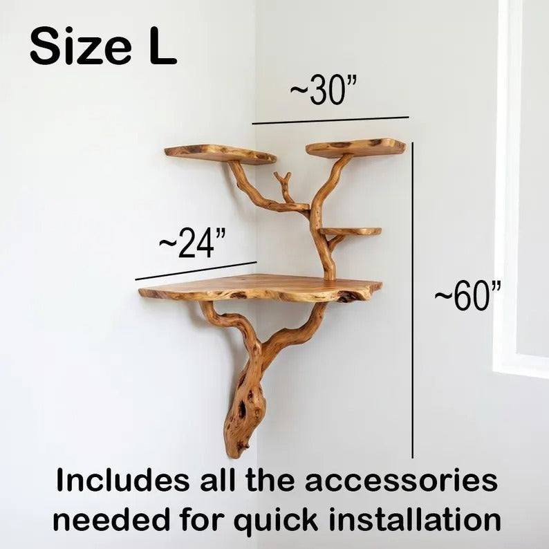 Tree branch corner wall shelf natural driftwood bookshelf decor rustic wood corner shelves art