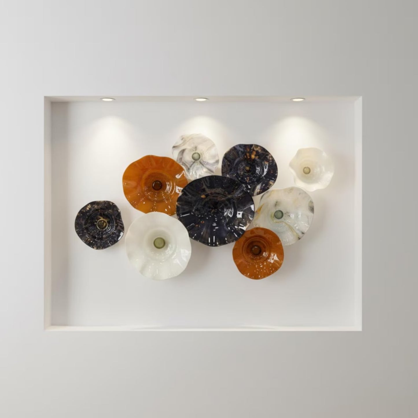 Blown Glass Wall Art: Coastal Inspired Colorful Bowls - 9 Piece Set