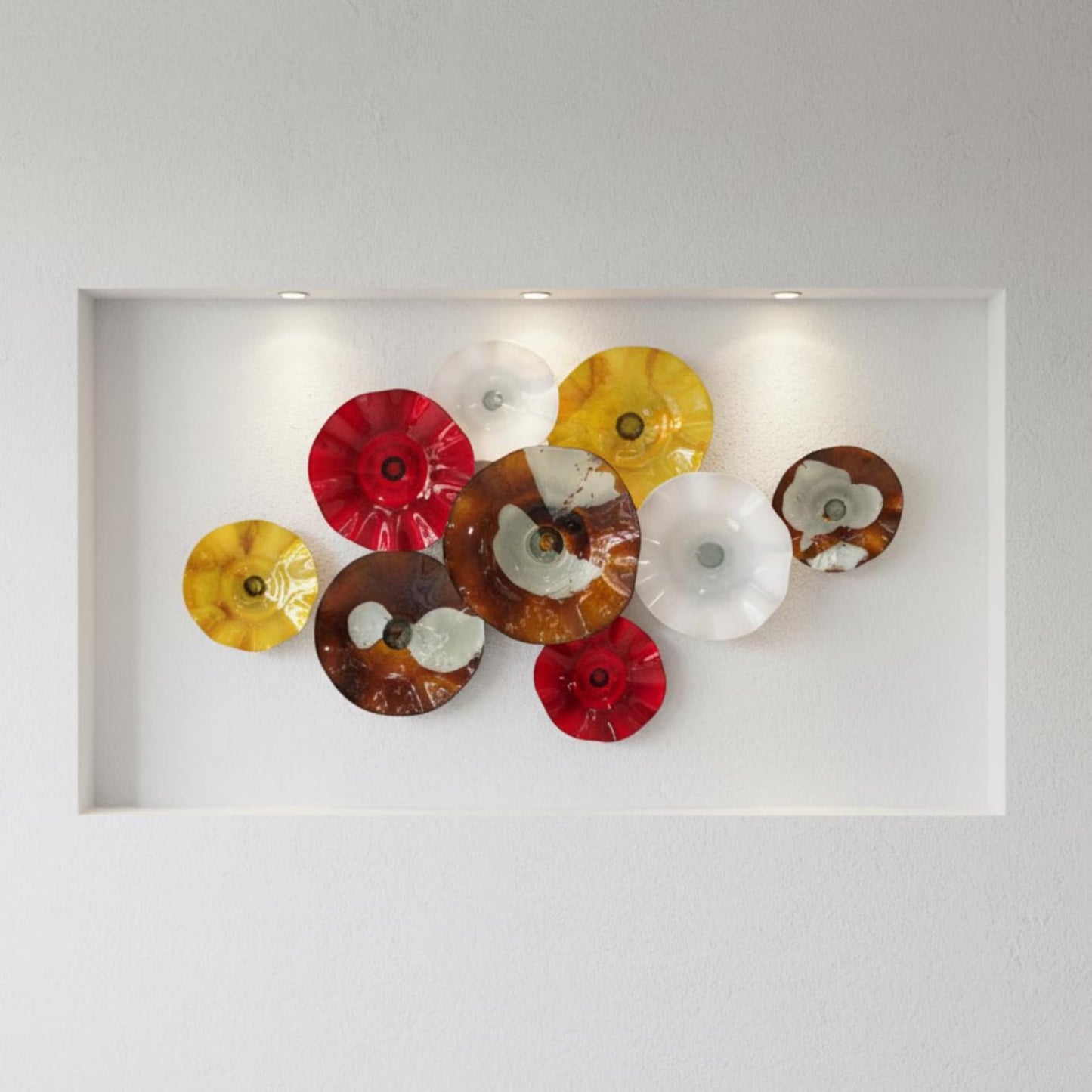 Blown Glass Wall Art: Coastal Inspired Colorful Bowls - 9 Piece Set