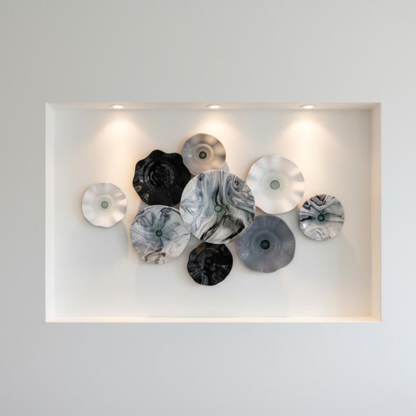 Blown Glass Wall Art: Coastal Inspired Colorful Bowls - 9 Piece Set