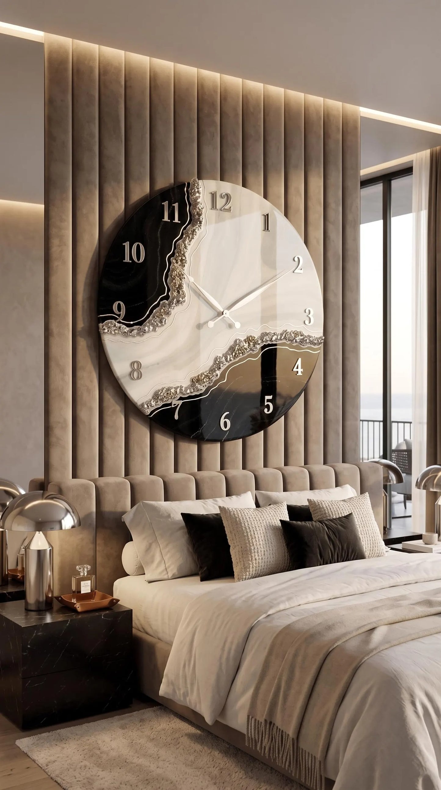 Luxury Black & White Geode Resin Wall Clock for Modern Decor
