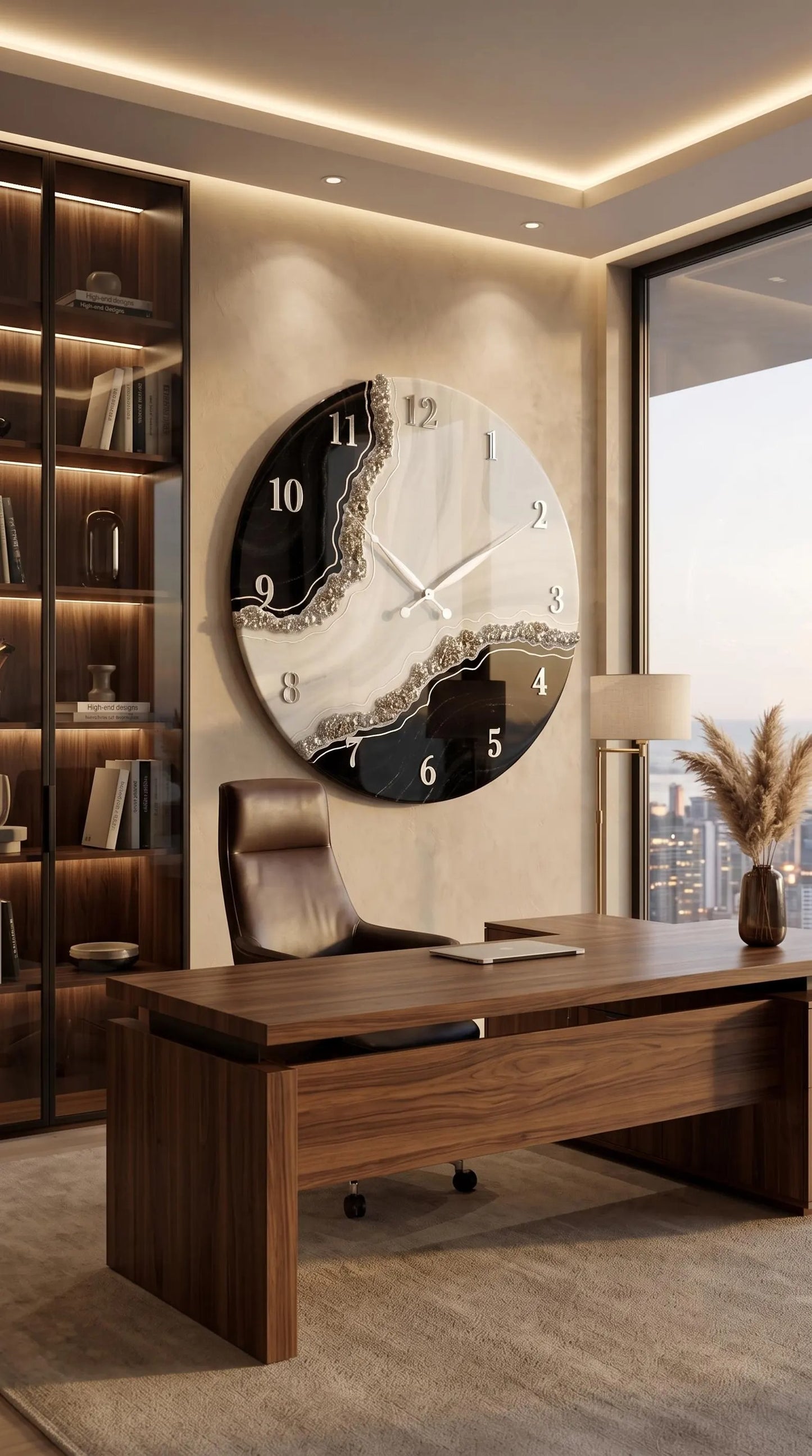 Luxury Black & White Geode Resin Wall Clock for Modern Decor