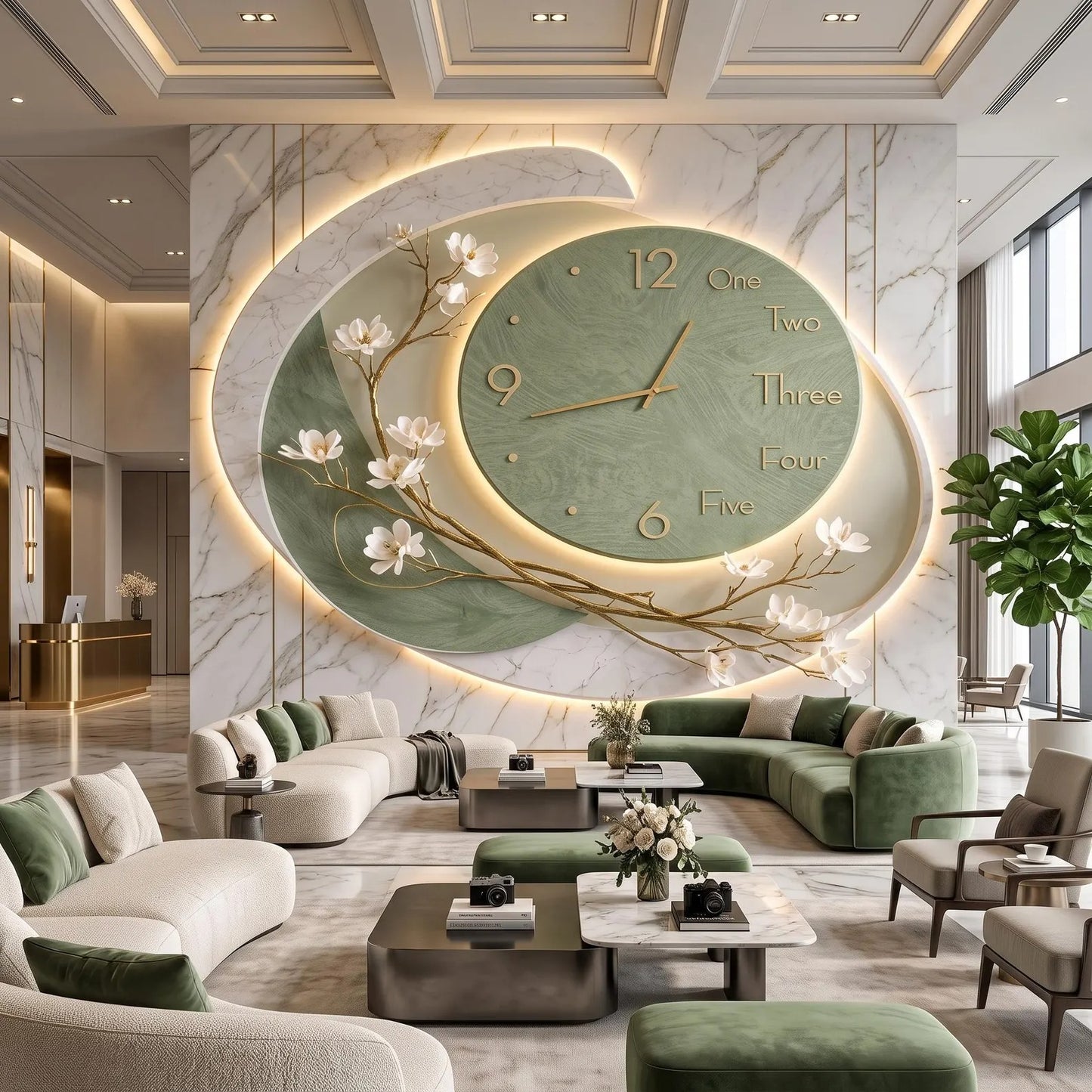 Luxury Floral Wall Clock for Elegant Modern Scandinavian Home Decor